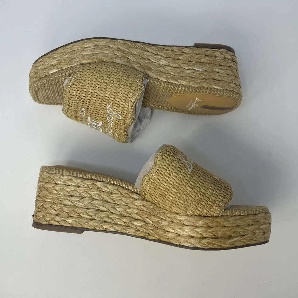 Sam Edelman Camila Slip On Espadrille Platform Wedge Slide Sandals Sand 7.5M NIB